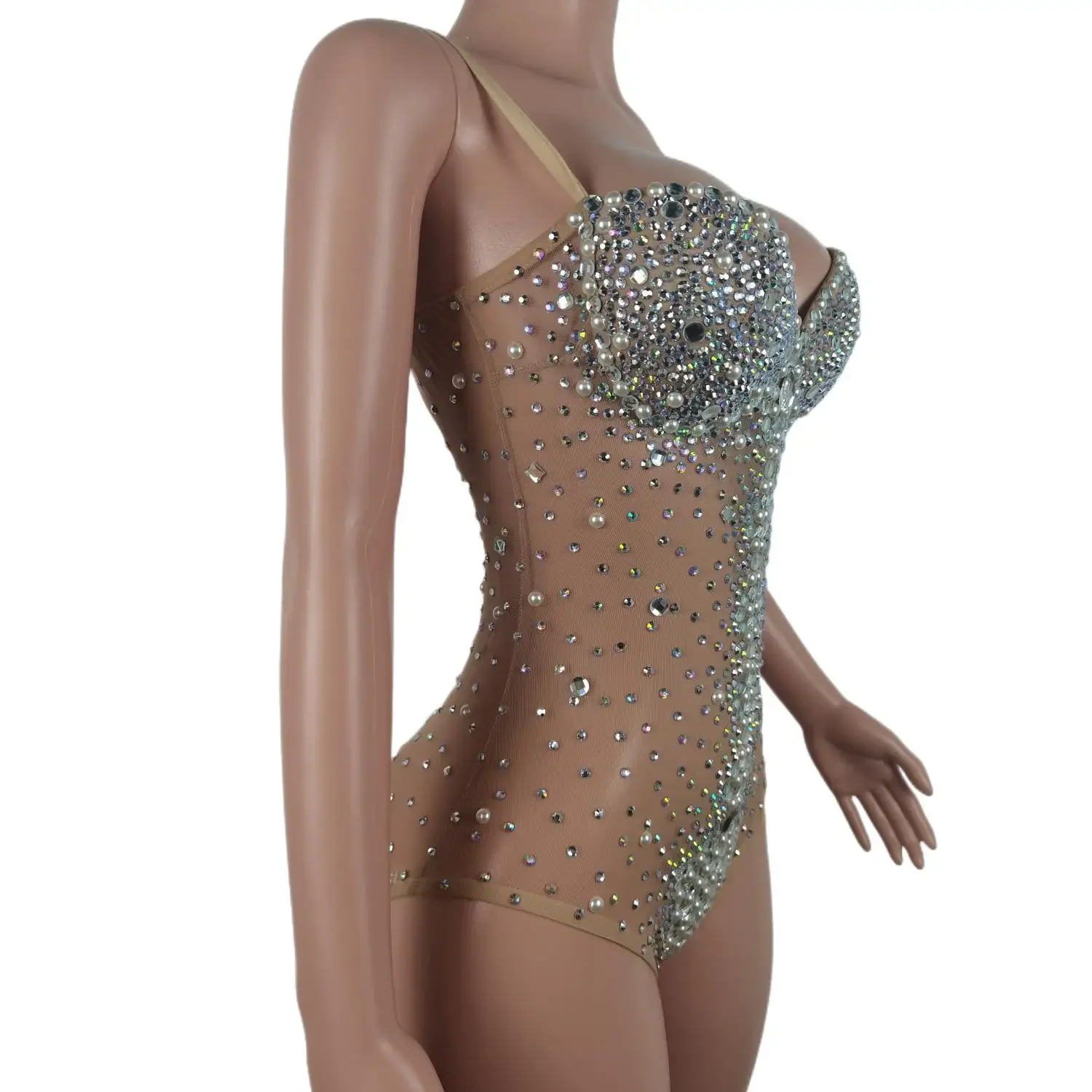 Сексуальный сетчатый прозрачный трико в полоску Женский танцевальный костюм