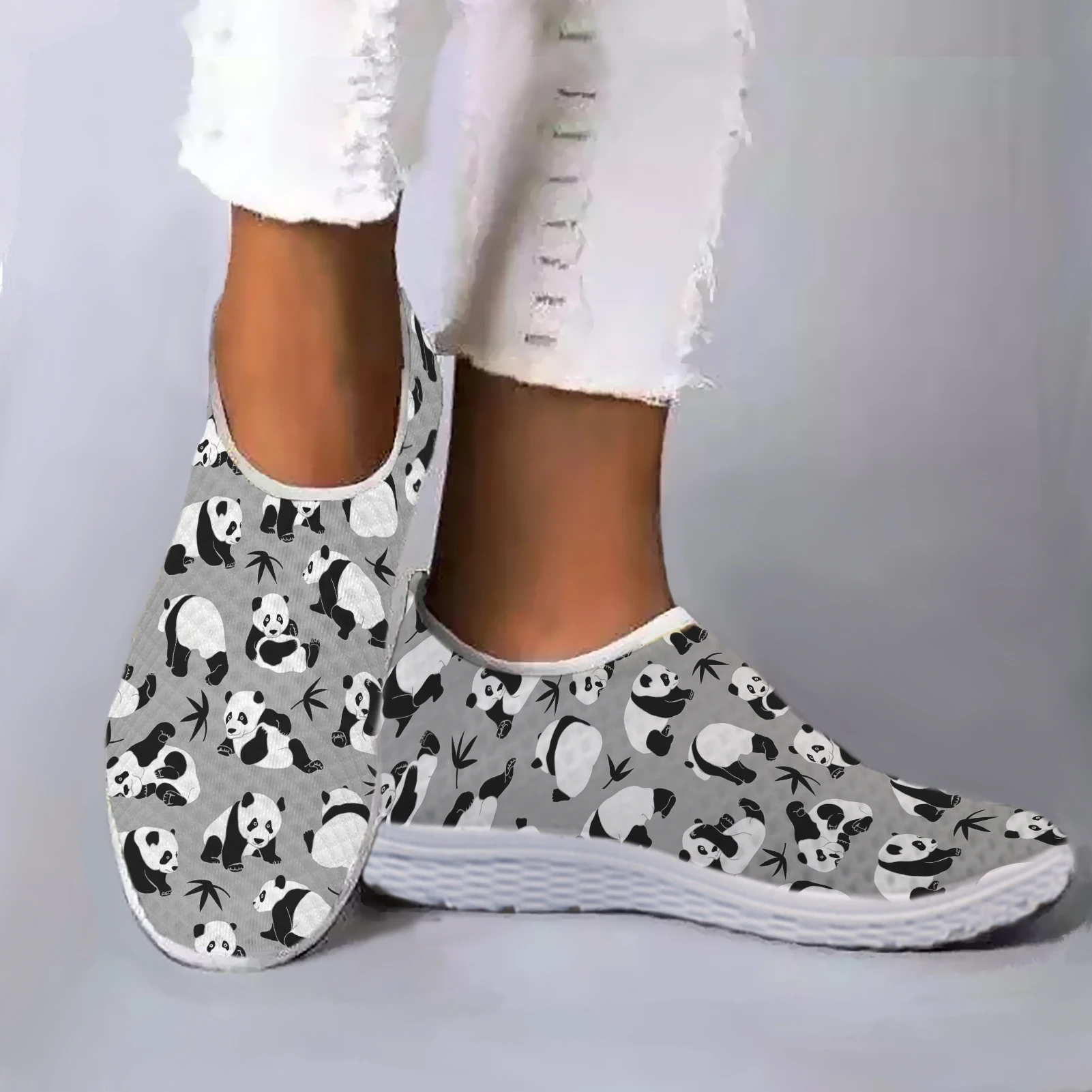 

INSTANTARTS Lovely Panda Bamboo Print Shoes Women Sneakers Slip Summer Planos Mesh Flats Shoes Breathable On Shoes Zapatos
