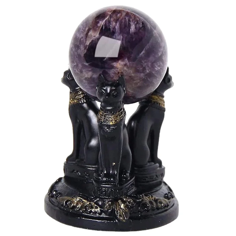

Buster Cat Goddess Statue Crystal Ball Display Bracket, Maneki-neko Ornaments Resin Handicraft Crystal Ball Base