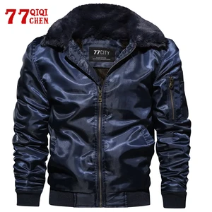 Мужская Утепленная куртка-бомбер на флисе, с меховым воротником