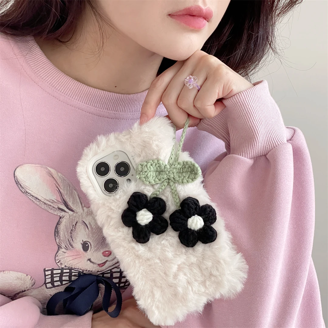 Плюшевый вязаный цветок 8 цветов полный комплект чехол для телефона iPhone 13 Pro Max 11 12