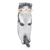 wulibaby lovely cat brooches for women men new enamel pets stretching animal party causal brooch pin gifts