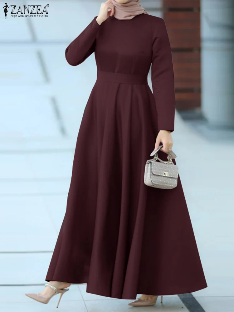 Платье ZANZEA женское ТРАПЕЦИЕВИДНОЕ, элегантное модное хиджаб с длинным рукавом, одежда для отдыха в исламском стиле, Caftan Marocain