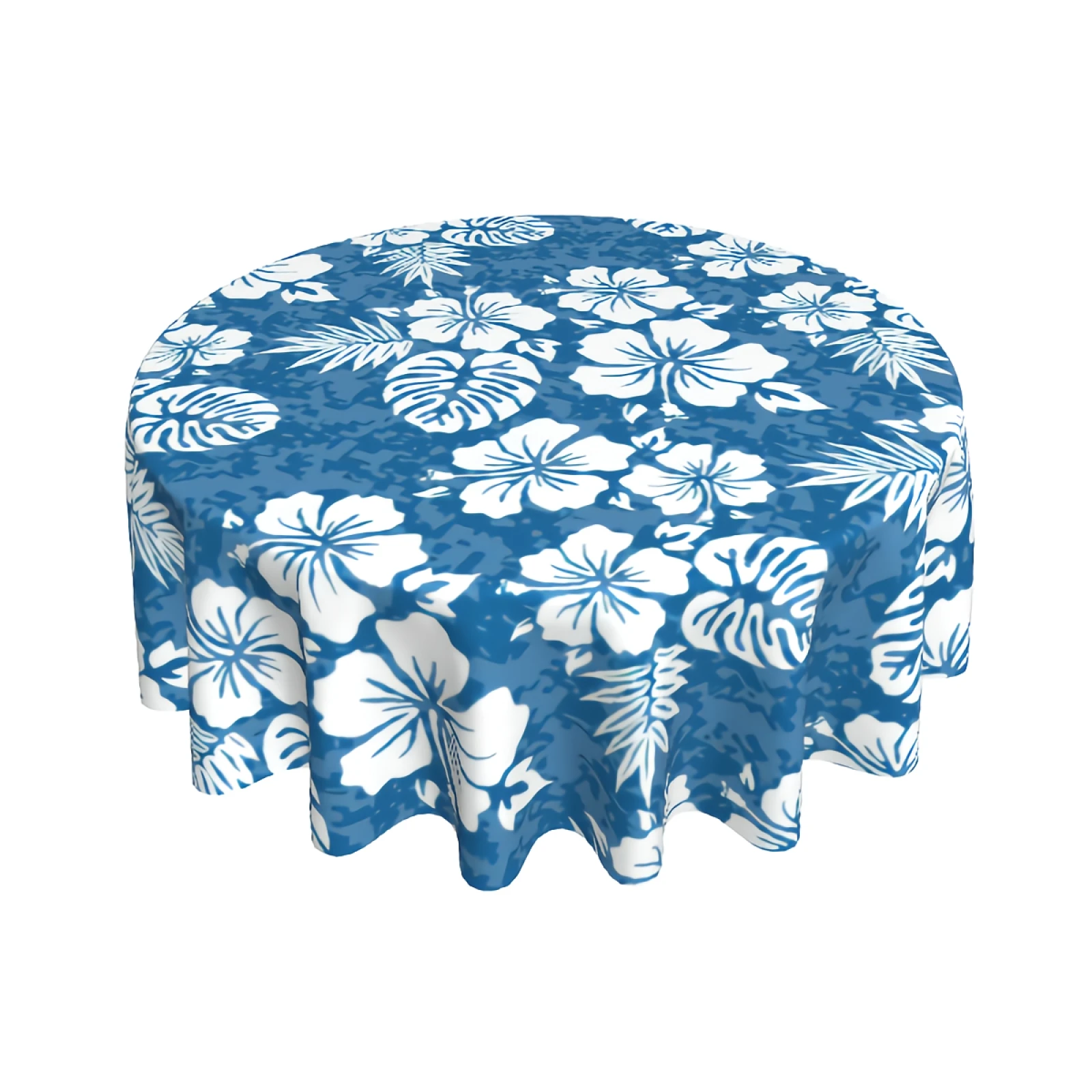 

Blue White Floral Tablecloth Round 60 Inch with Dust-Proof Wrinkle Resistant Waterproof Decorative Table Cover