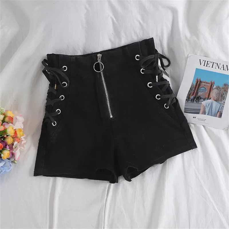 Tie High Waist Denim Shorts Spring Summer Women Jeans Shorts Female Casual Black Shorts Student All Match Loose Hot Shorts Blue