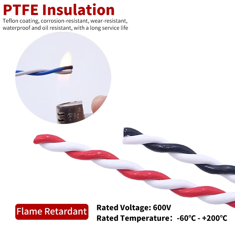 Фото Медный провод из ПТФЭ, 22AWG, квадратный 0,35 мм, DIY FEP, термостойкая витая пара, 2 контакта, медный кабель для электронного сигнала №4