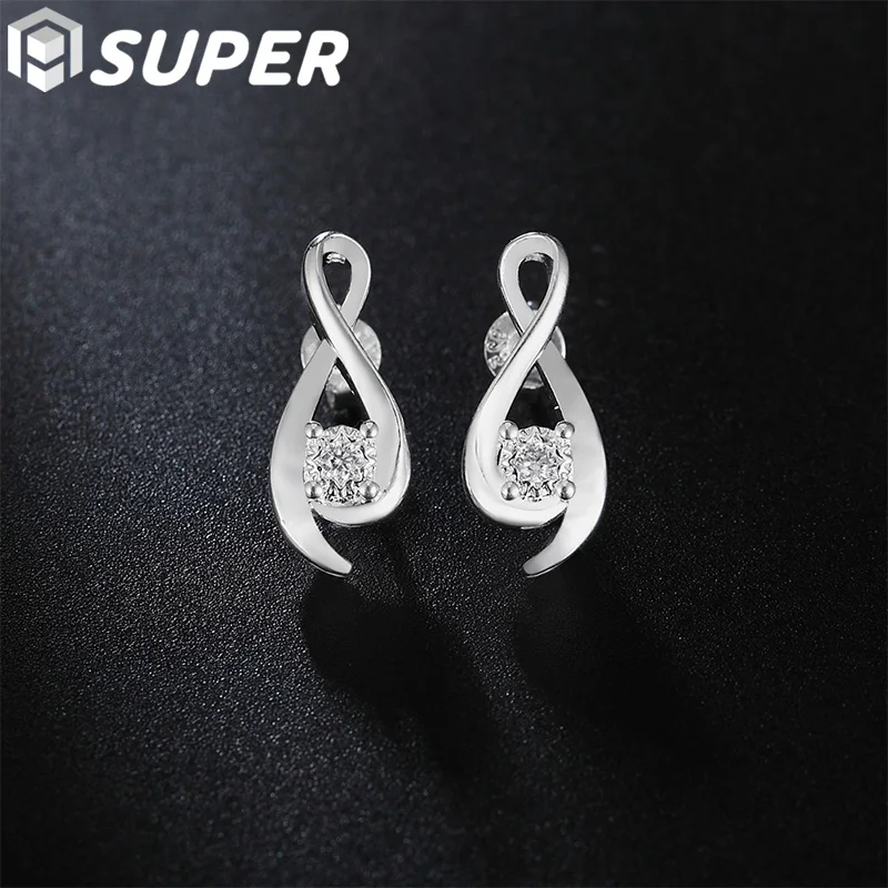 

925 Sterling Silver Geometric Zircon Earrings for Wedding Fashion Stud Earrings Women Charm Jewelry