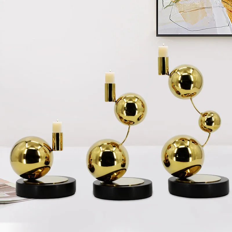 Фото Nero Marquina Natural Marble Candle Holder Luxury Golden Stainless Steel Candlestick Home Decoration №2