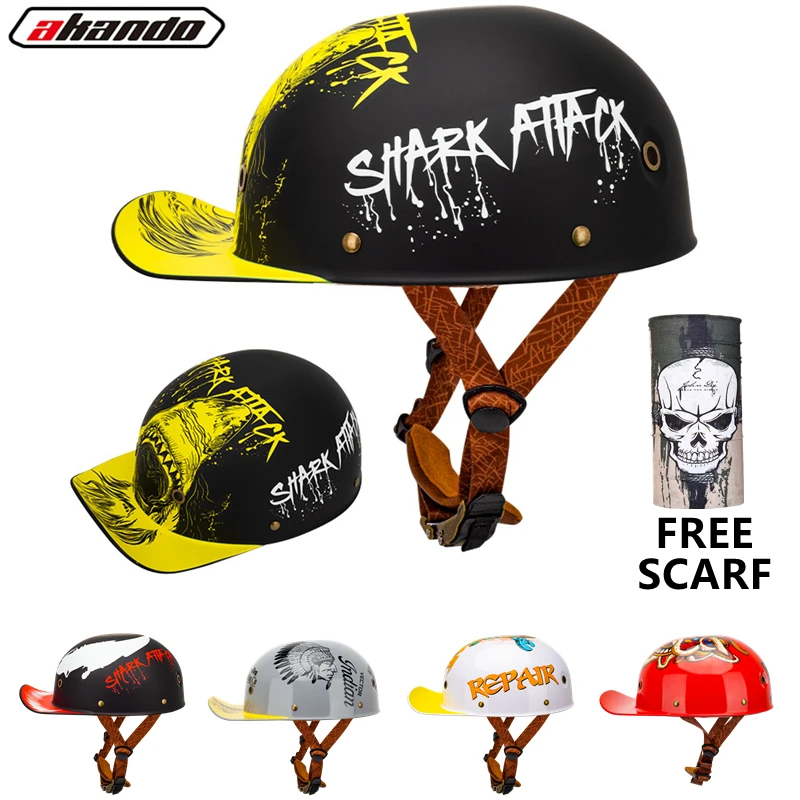

Retro Baseball Cap Motorcycle Half Helmet for Men Black Vintage Motorbike Helmet Moped DOT Approved Adults Street Riding Use