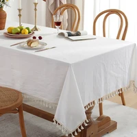 white tablecloth linen lace tassel tea coffee table for living room rectangular tabl cloth wedding decoration table cover mat