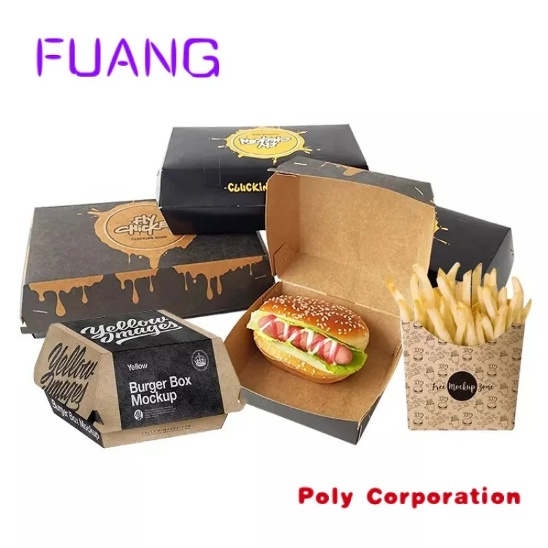 Custom design inch disposable mini cardboard take away kraft box for fast food french fries hamburger burger packaging boxes