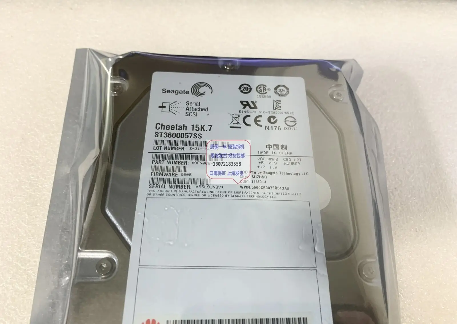 RH2288 600G 15K SAS 3 5-дюймовый серверный жесткий диск 02310LAX 600 ГБ Б/у