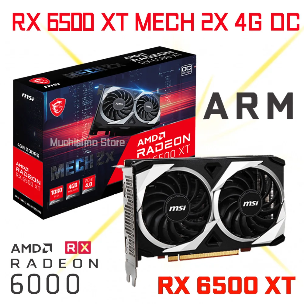 

Видеокарта MSI GDDR6 Radeon RX 6500 XT MECH 2X 4G OC Graphics rx6500xt с поддержкой процессора AMD Intel для настольного компьютера gddr6 4 Гб, новая, 64 бит 18 Гбит/с PCI Express 4.0