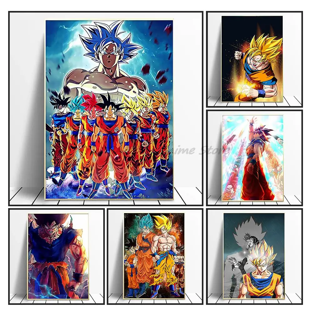 

dragon ball Goku Cool Canvas paintings Prints Super Saiyan bandai Manga anime figure poster Pictures Room Decoration Hogar