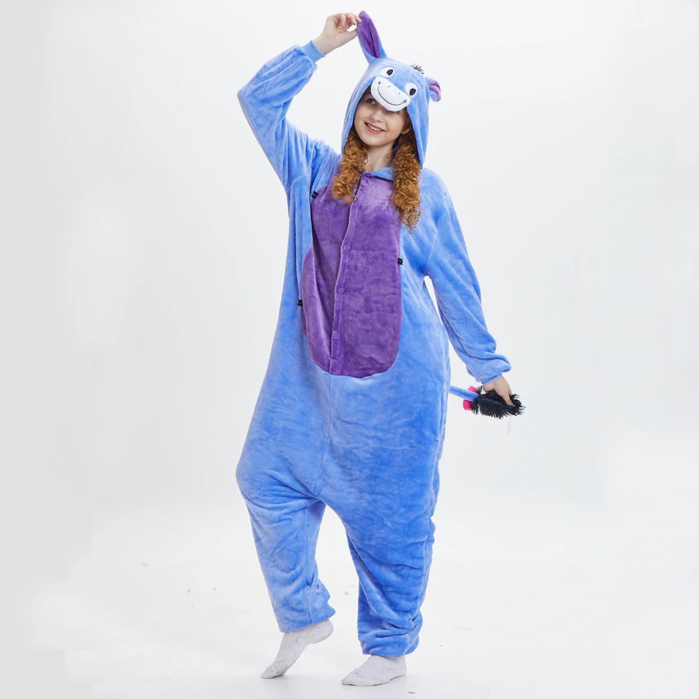 Adults Winter Flannel Onesies Women Hooded Sleepwear Nightwear Overalls Warm Animal Kigurumi Halloween Festival Cosplay Costumes