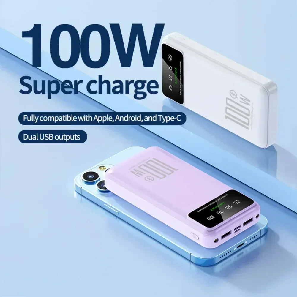 50000 мАч Power Bank 100 Вт Портативное зарядное устройство с быстрой зарядкой Внешний