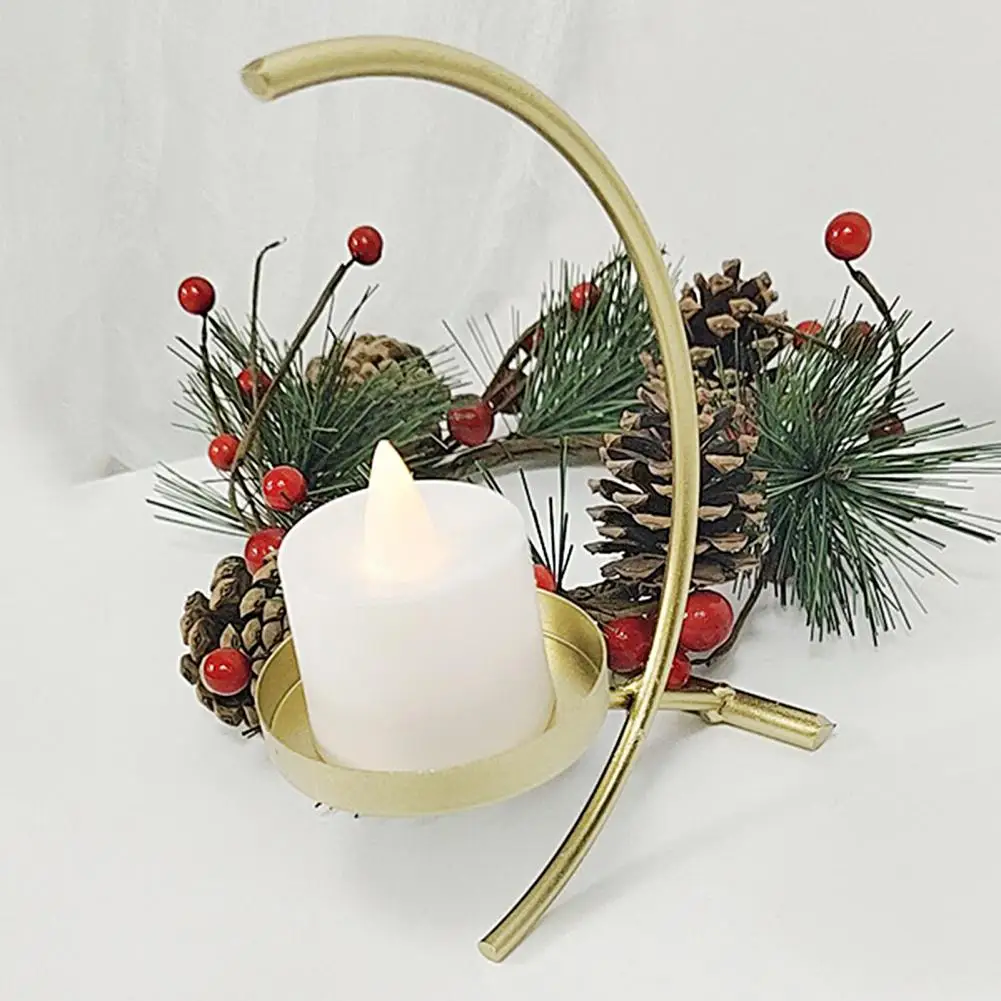 

Useful Candlestick Ornament Retro Durable Semicircle Moon Candlestick Dining Table Ornament Smooth Lines Candle Base for Party