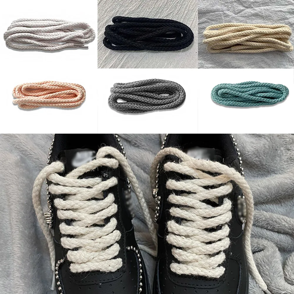 Linen Cotton Weaving Style Twisted Rope Shoelaces Low-top Canvas Beige Pink Shoes Laces Women Men Sneaker Shoelaces Dropship