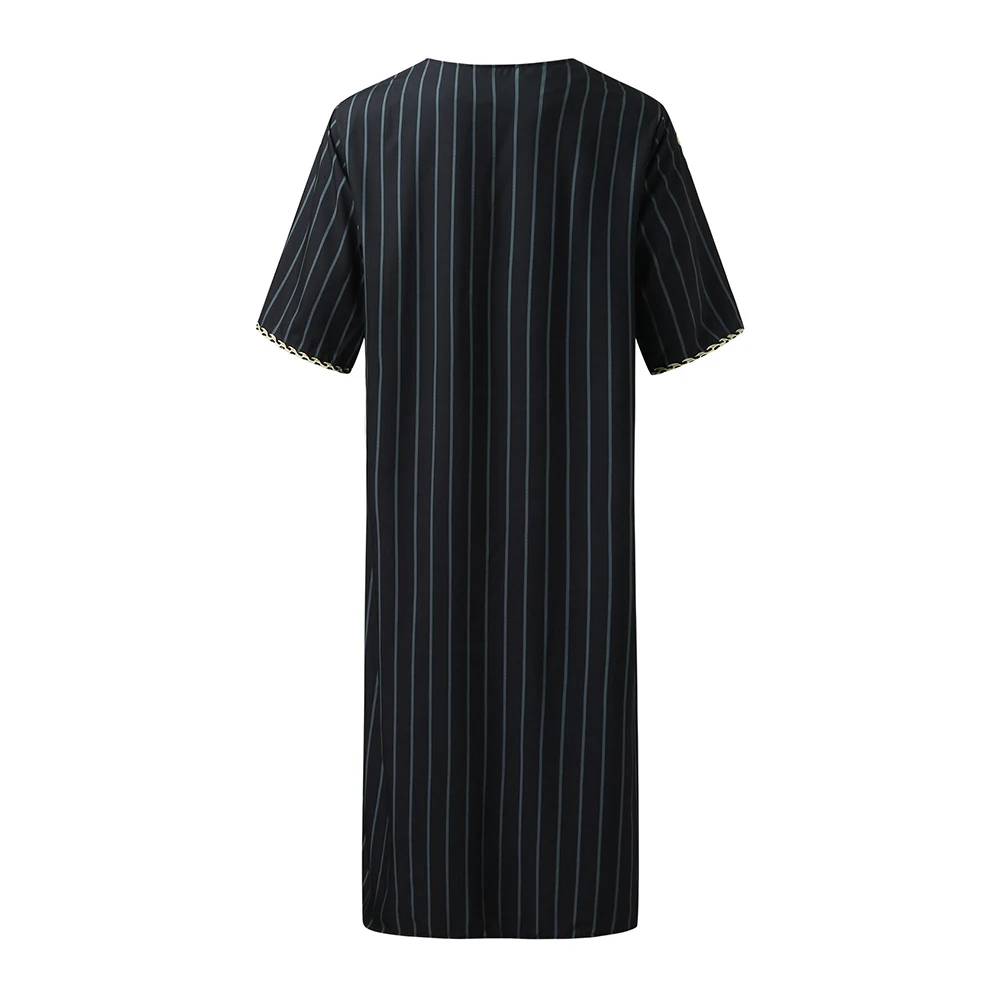 2023 New Muslim Ethnic V Neck Men Totem Striped Robe Saudi Arabian Clothing Khamis Muslim Robe Robe Islam Eid Mubarak Kameez Tob