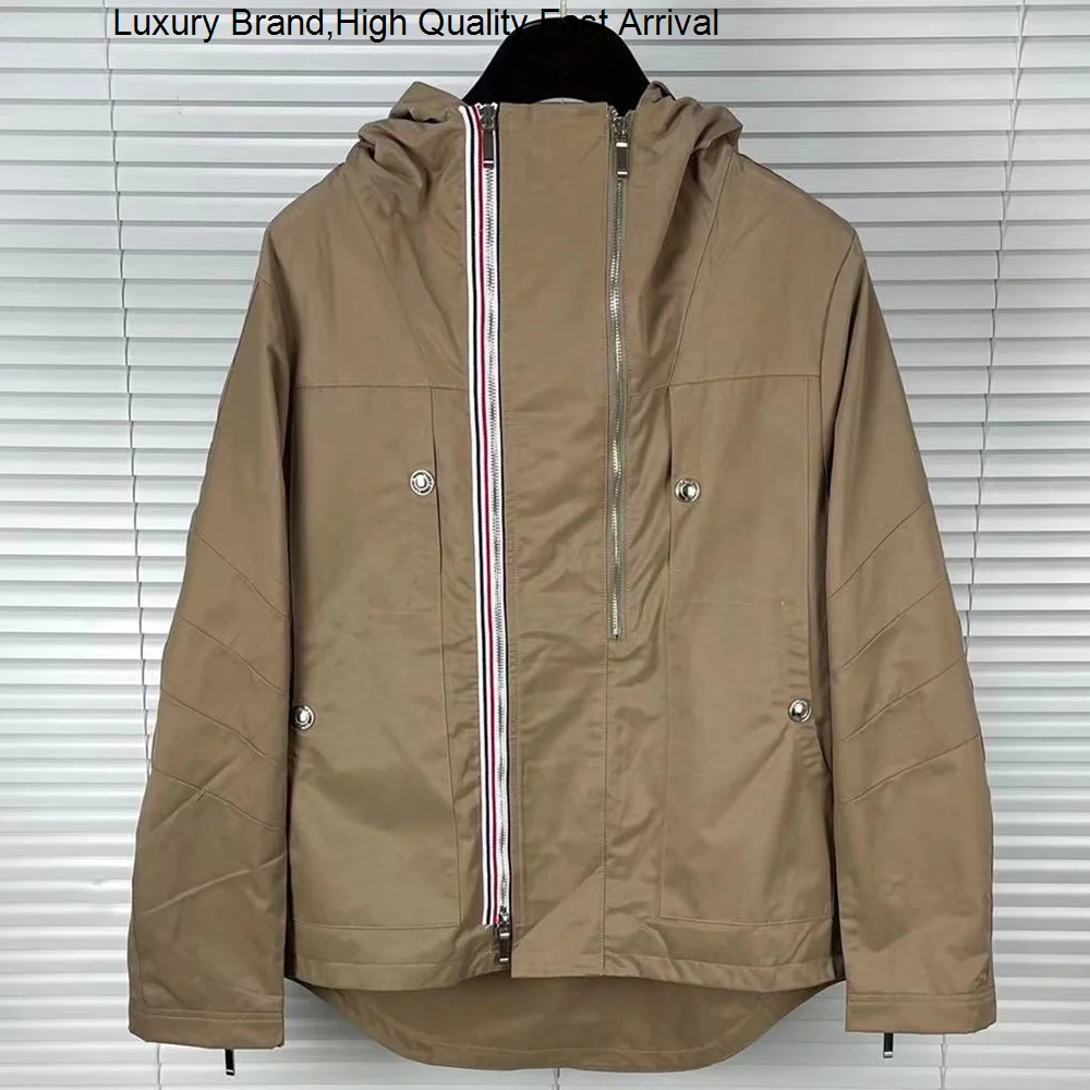 

Men's Fashion Brand High-end Windbreaker Original Double Zipper Design Luxury Hooded Coat Famous High Quality Men Leisure Jacket