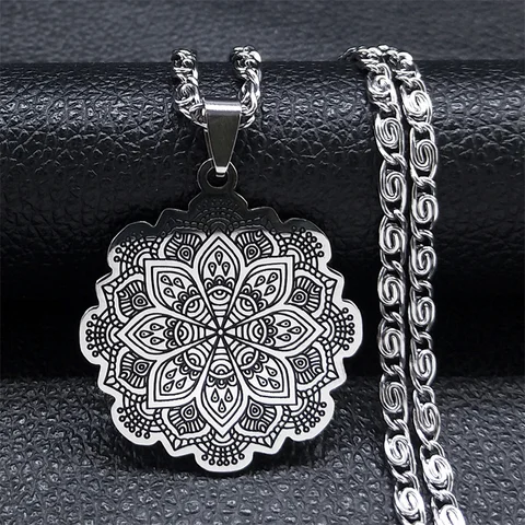Винтажное ожерелье Мандала для женщин и мужчин, богемные ожерелья из нержавеющей стали, амулет, ювелирные изделия, ошейник для женщин 599-1