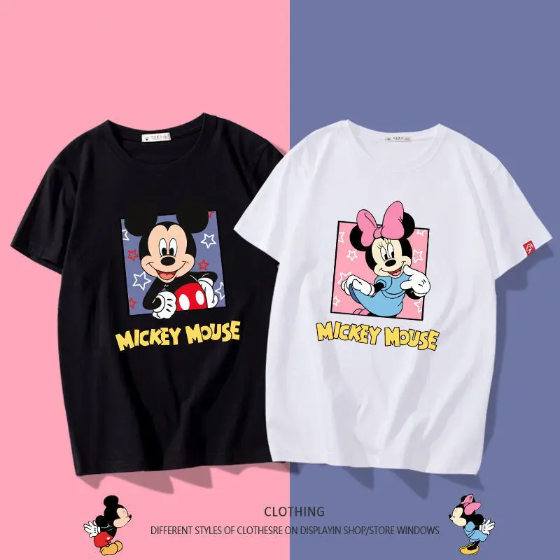 

Short Sleeve Disney Co Branded Mickey Lovers' White Short Sleeve T-shirt Men and Women's Fashion Loose Different Lovers' T-shirt
