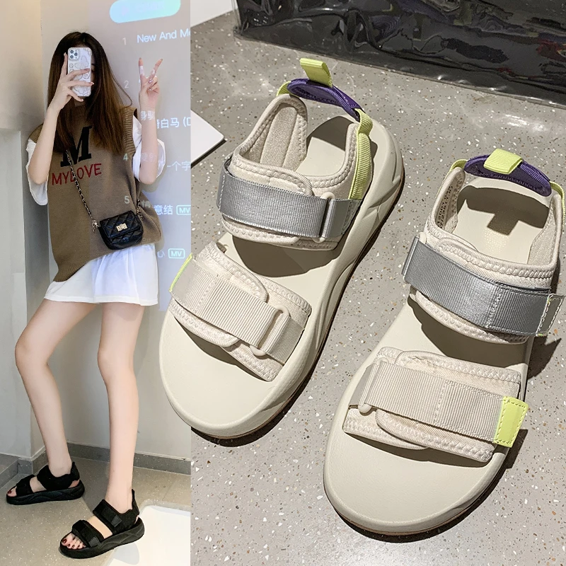 

Сандалии женские на толстой подошве, удобные босоножки на липучке, Повседневная модная Нескользящая легкая обувь, лето 2022