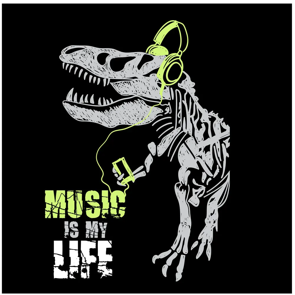 

Music Is My Life Patches For Clothing Kid Cool Dinosaur Heat Transfer Iron On Patches For T-shirt Diy Accessory Parches