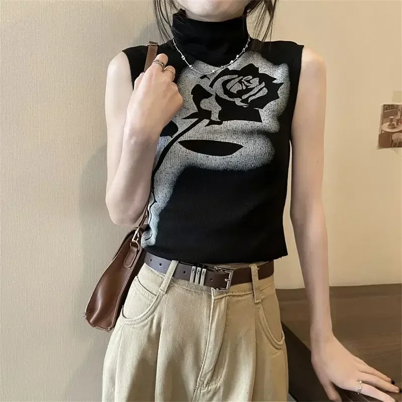 Жилет с принтом роз женский внутренний полувысокий воротник короткая верхняя