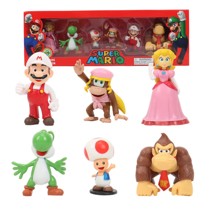 

6Pcs/Set Super Mario Bros Action Figure Luigi Yoshi Donkey Kong Mushroom Dolls PVC Model Toys For Kids Birthday Gifts