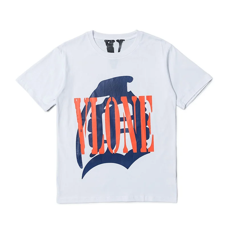 

Vlone Letter V Graffiti Smiley Face Back Printed Short-Sleeved T-shirt Male Female Couples Wear Large Size Loose Bottoming Shirt