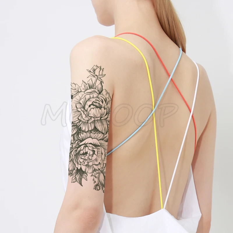 

Temporary Tattoo Stickers Romantic Sexy Peony Flowers Fake Tatto Waterproof Tatoo Back Leg Arm Belly Big Size for Women Men Girl