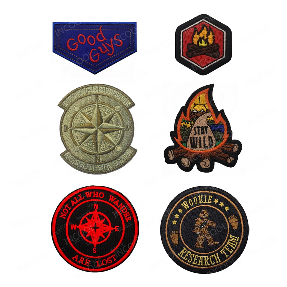 

Compass Outdoor Camping Save Nature Stay Wild Tent Traveler Embroidered Patches Adventure Hiking Climbing Appliqued For Backpack