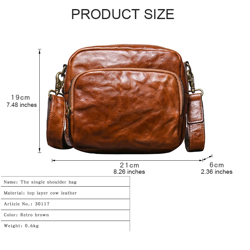 Vintage Men's Pleated leather shoulder bag Crossbody  bag Belt Leather Waist bag  30117