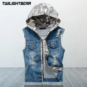 Новинка, мужской джинсовый жилет, мужская куртка без рукавов, пальто, винтажный Ретро стиль, с капюшоном, высокое качество, повседневный жилет, мужская одежда AE805
