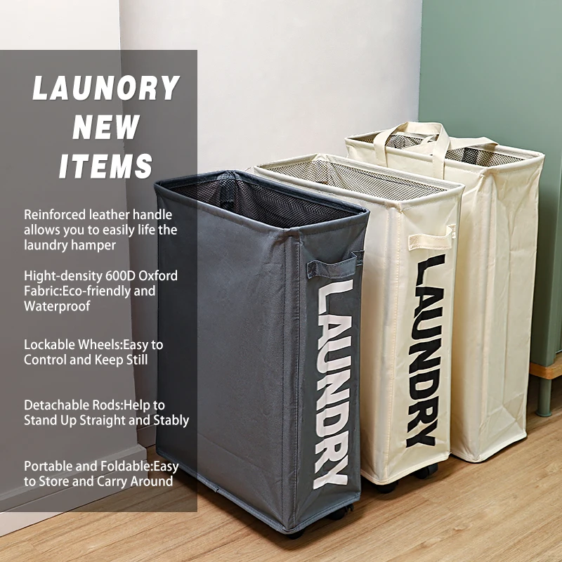 

Foldable Oxford Laundry Basket Portable Caster Wheels Dirty Clothes organizers storage Basket High Capacity Dirty laundry basket