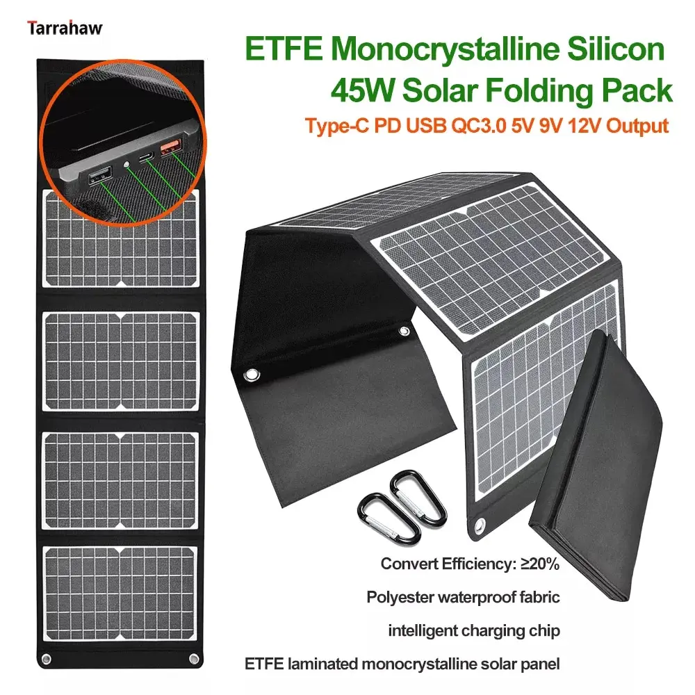 

ETFE монокристаллическая Солнечная Складная упаковка 45 Вт фотоэлектрическая ячейка Тип C PD USB QC3.0 5 в 9 в 12 В выход уличная фотоэлектрическая пл...