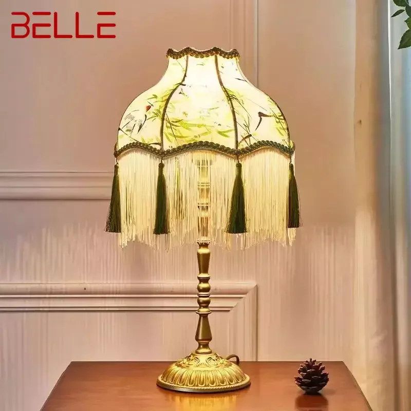 

BELLE French Table Lamp American Retro Living Room Bedroom Villa European Pastoral Creative Tassels Desk Light