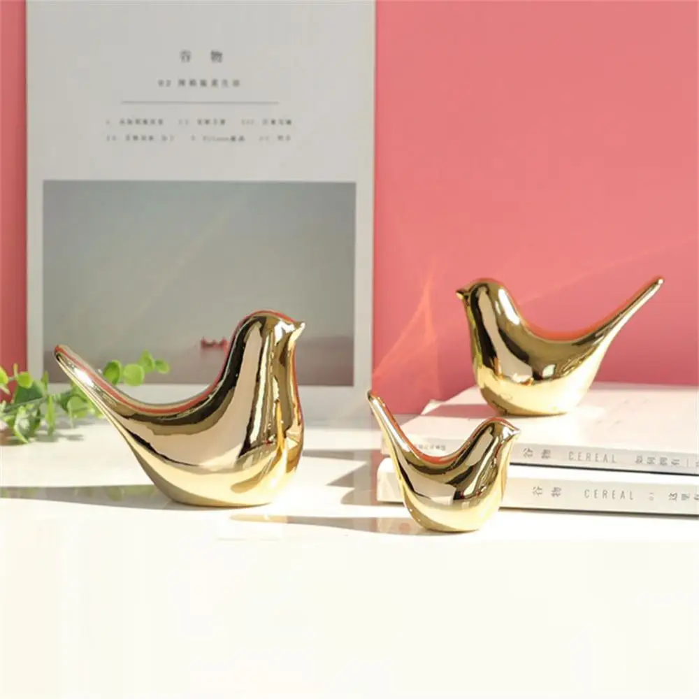

Gold/silvery Bird Sculptures Office Desktop Bird Figurines Ceramics Modern Style Animal Craft Figurine Newest Decoration Home