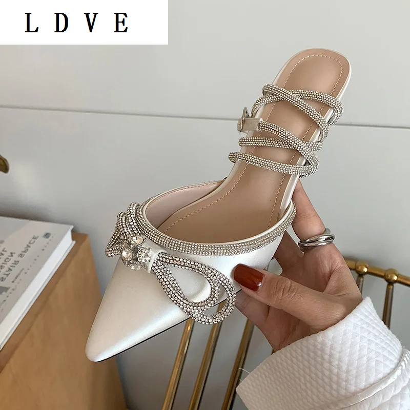

Autumn New 2022 Women Shoes Pointed Toe Pumps Stiletto Heel Slingbacks Rome Polka Dot Butterfly-Knot Apricot Size 35-39