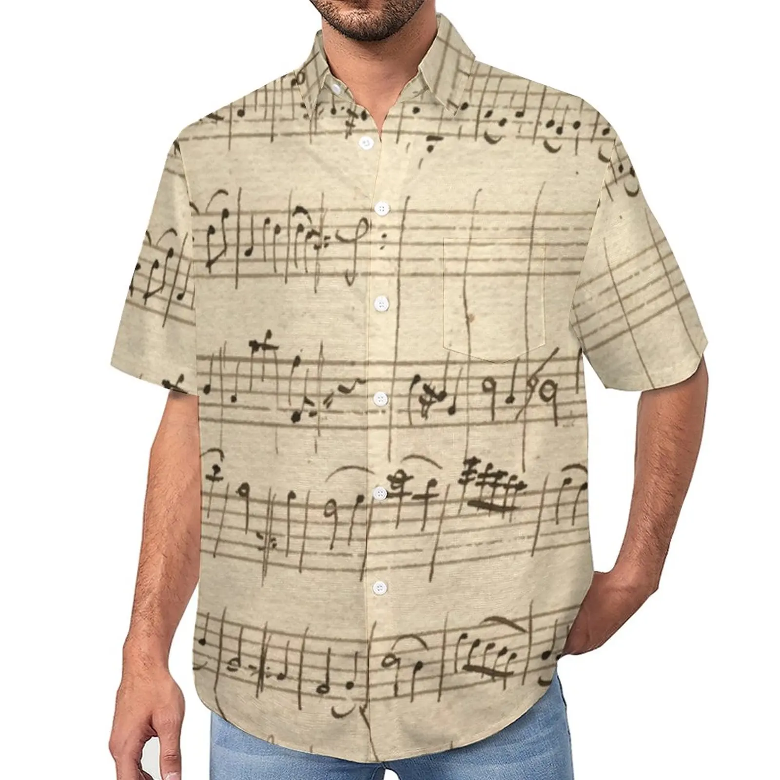 

Music Beach Shirt Note Song Summer Casual Shirts Men Street Style Blouses Short-Sleeved Custom Clothes Big Size 3XL 4XL