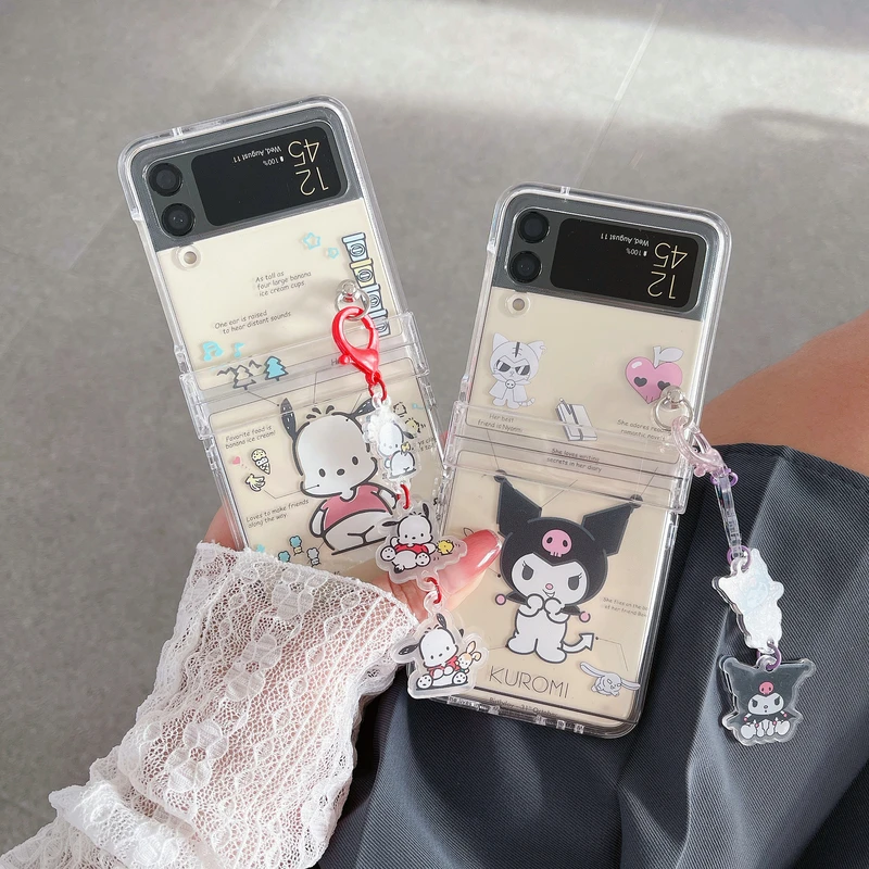 

Cute Japanese Cartoon Animal Anime Monster Phone Case For Galaxy Z Flip 3 5G Case Flip 3 Shockproof Back Cover With Lanyard