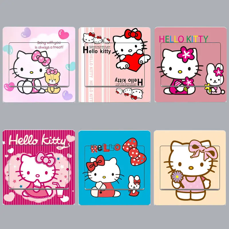 

Kawaii Sanrio Sticker Kittys Sailor Moon Crayon Shin-chan Doraemon Switch Wall Sticker Cute Bedroom Socket Sticker Decoration