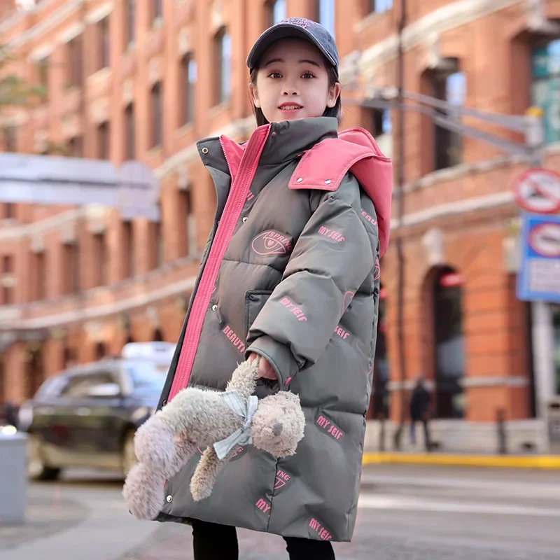 Детский теплый пуховик для девочек 4-14 лет на утином пуху