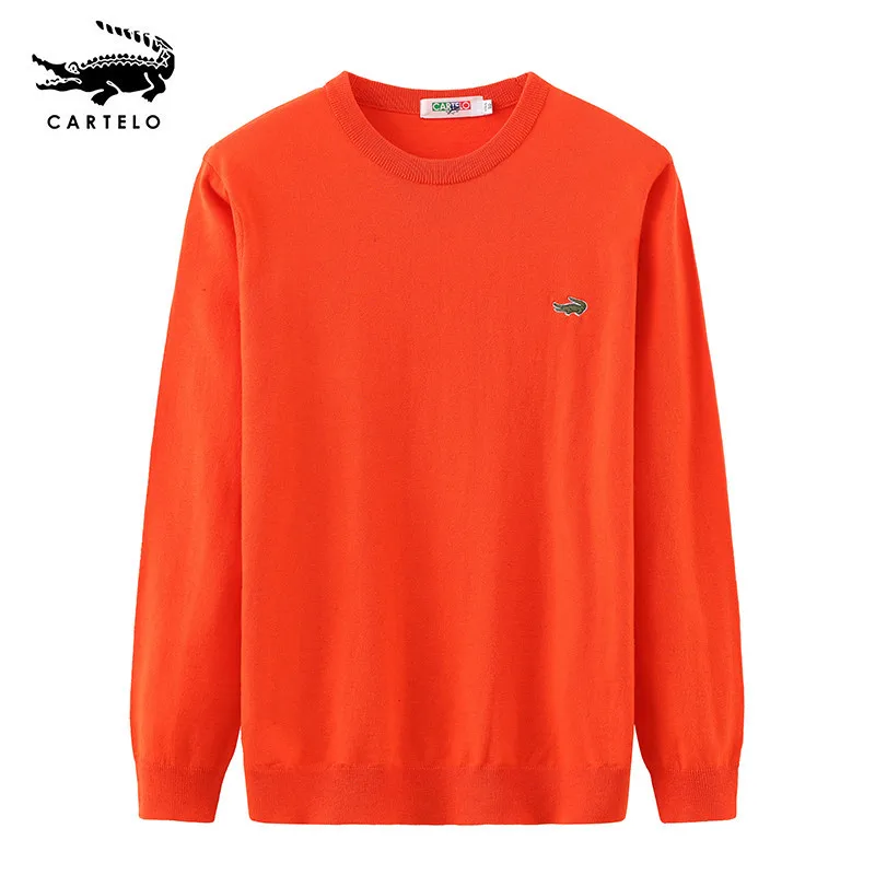 Cardinal Men's Pullover Cotton Fashion Trend Embroidery Solid Color Undercoat Casual Versatile Pullover Crew Neck Sweater