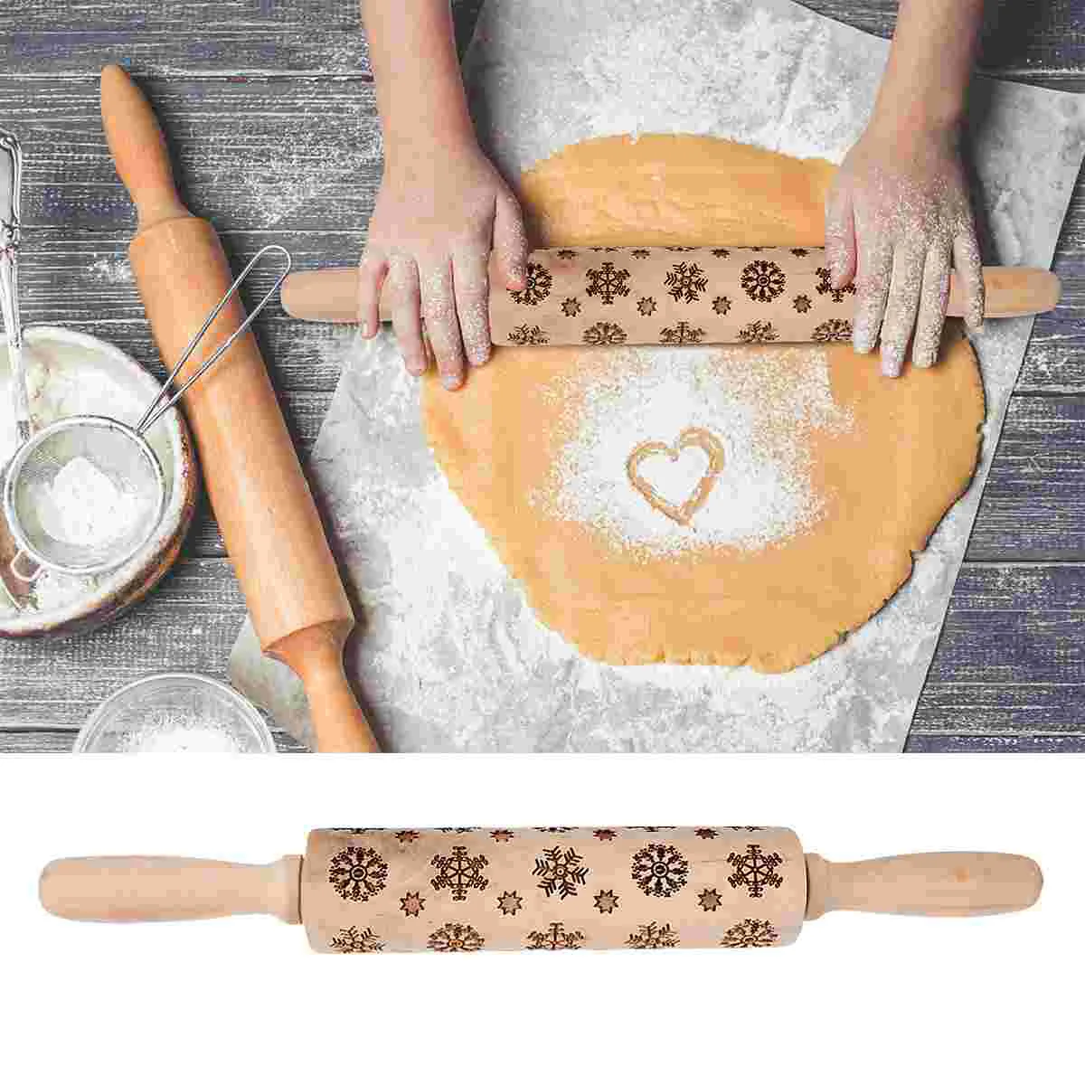 

1pc Christmas Party Supplies Biscuits Rolling Pin Non Stick Rolling Pin Snowflake Pattern Rolling Pin Fondant Rolling Pin