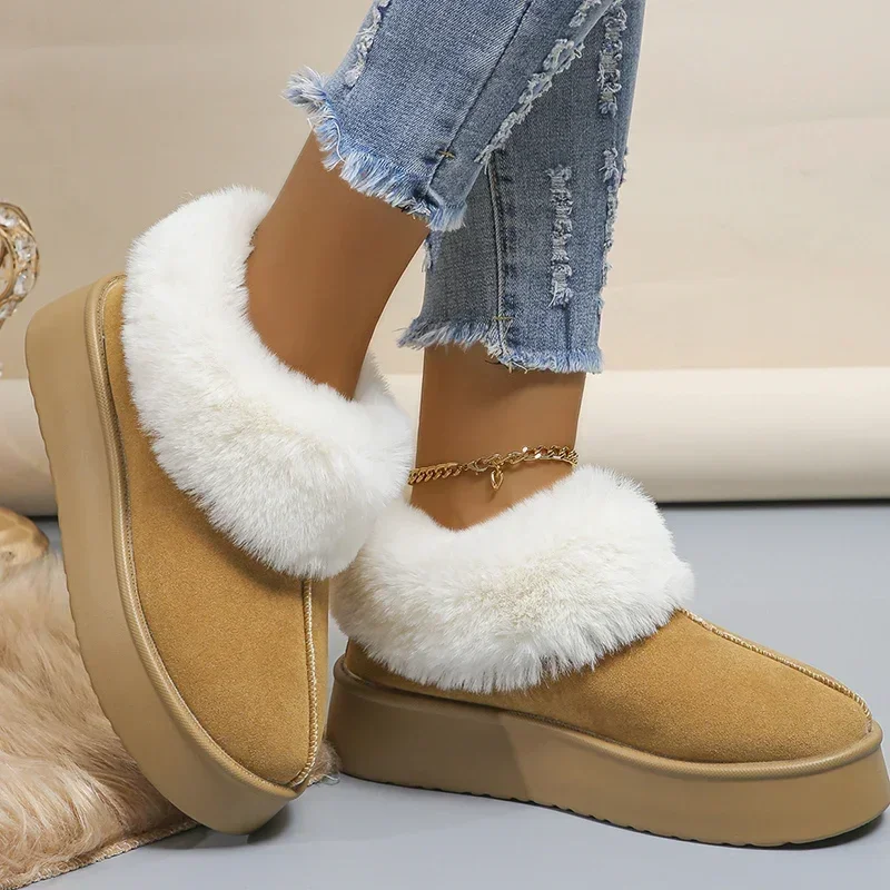 Теплые зимние ботинки на толстой плюшевой подкладке женские платформе из