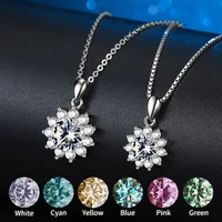 fine jewelry moissanite necklace pendant 1 2ct size length 40 45cm 925 sterling silver blue green pink yellow stone flower style