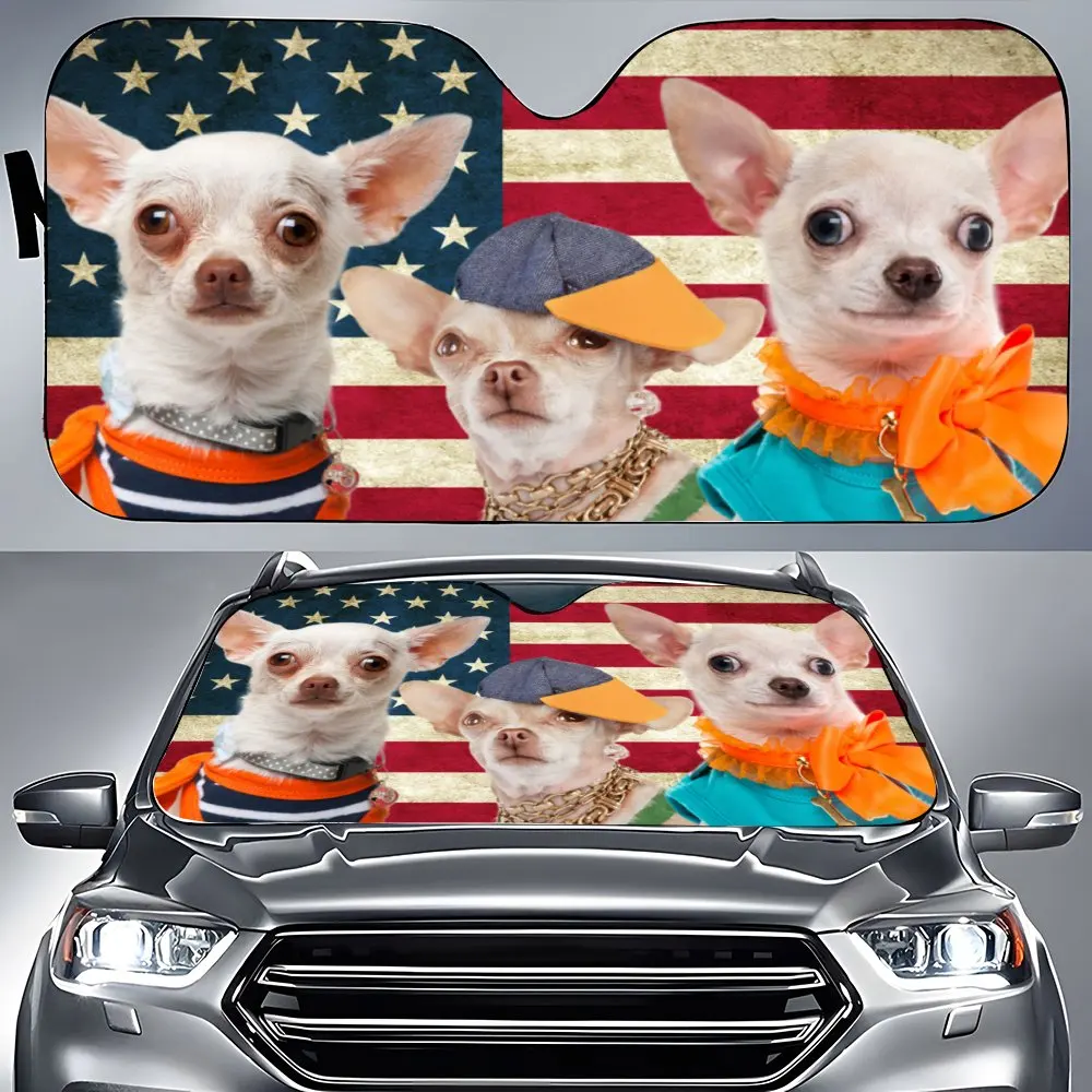Чихуахуа американский флаг салон автомобиля лобовое стекло солнцезащитный