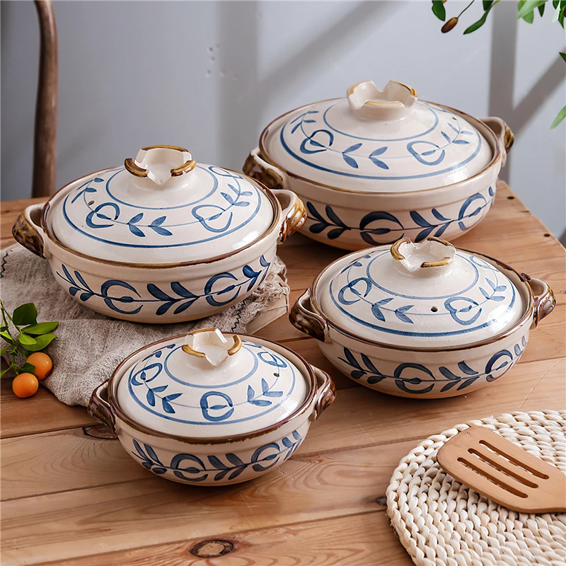 

Ceramic Casserole Japanese Clay Soup Pot Hand Painted Arabesque Cookware Stew Pot Kitchen Home Small Saucepan Cooking Supplies